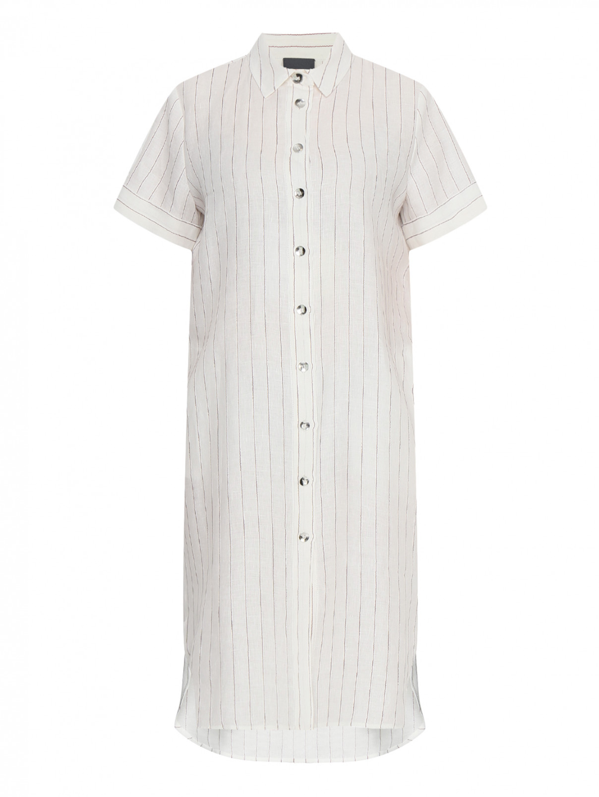 Платье-рубашка из льна с узором "полоска" Persona by Marina Rinaldi  –  Общий вид  – Цвет:  Белый