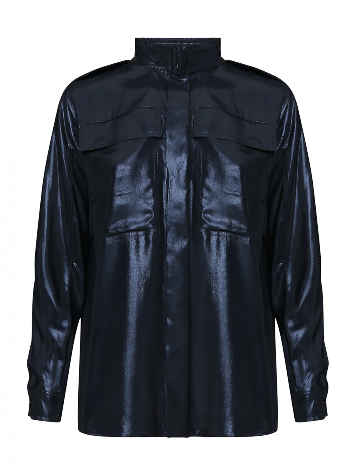 Блуза прямого кроя с воротником стойкой Sportmax  –  Общий вид  – Цвет:  Синий