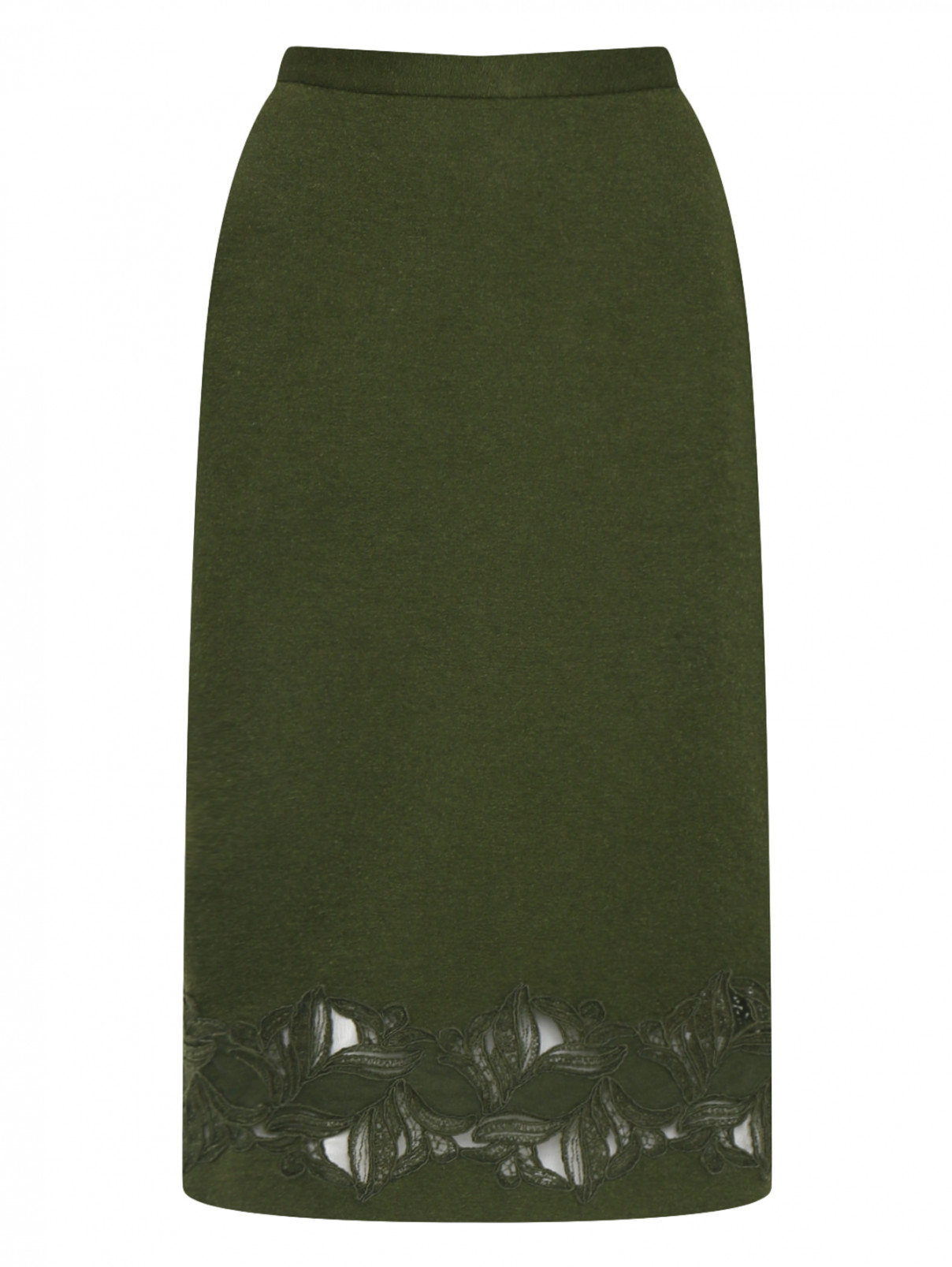 Юбка из шерсти, шелка и кашемира с кружевом Ermanno Scervino  –  Общий вид  – Цвет:  Зеленый