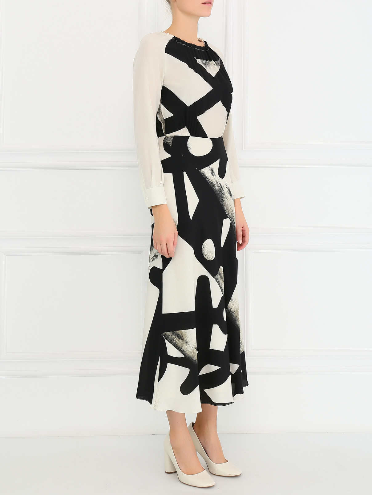 Платье из шелка с узором Max Mara  –  Модель Общий вид  – Цвет:  Белый