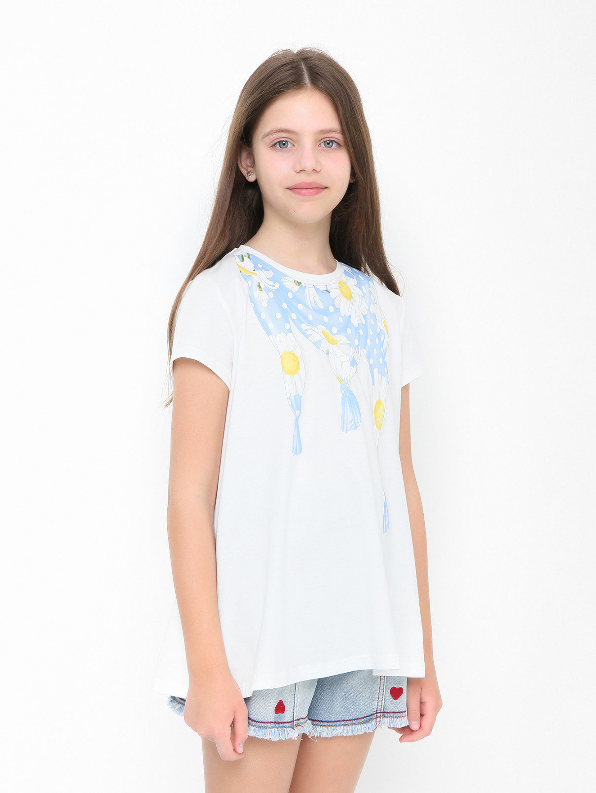 Хлопковая футболка с принтом MONNALISA  –  МодельВерхНиз  – Цвет:  Белый