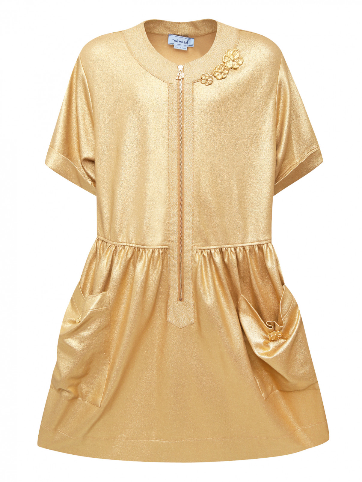Трикотажное платье с карманами MiMiSol  –  Общий вид  – Цвет:  Золотой