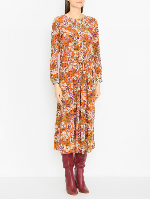 Платье-миди из шелка с узором Weekend Max Mara - МодельВерхНиз