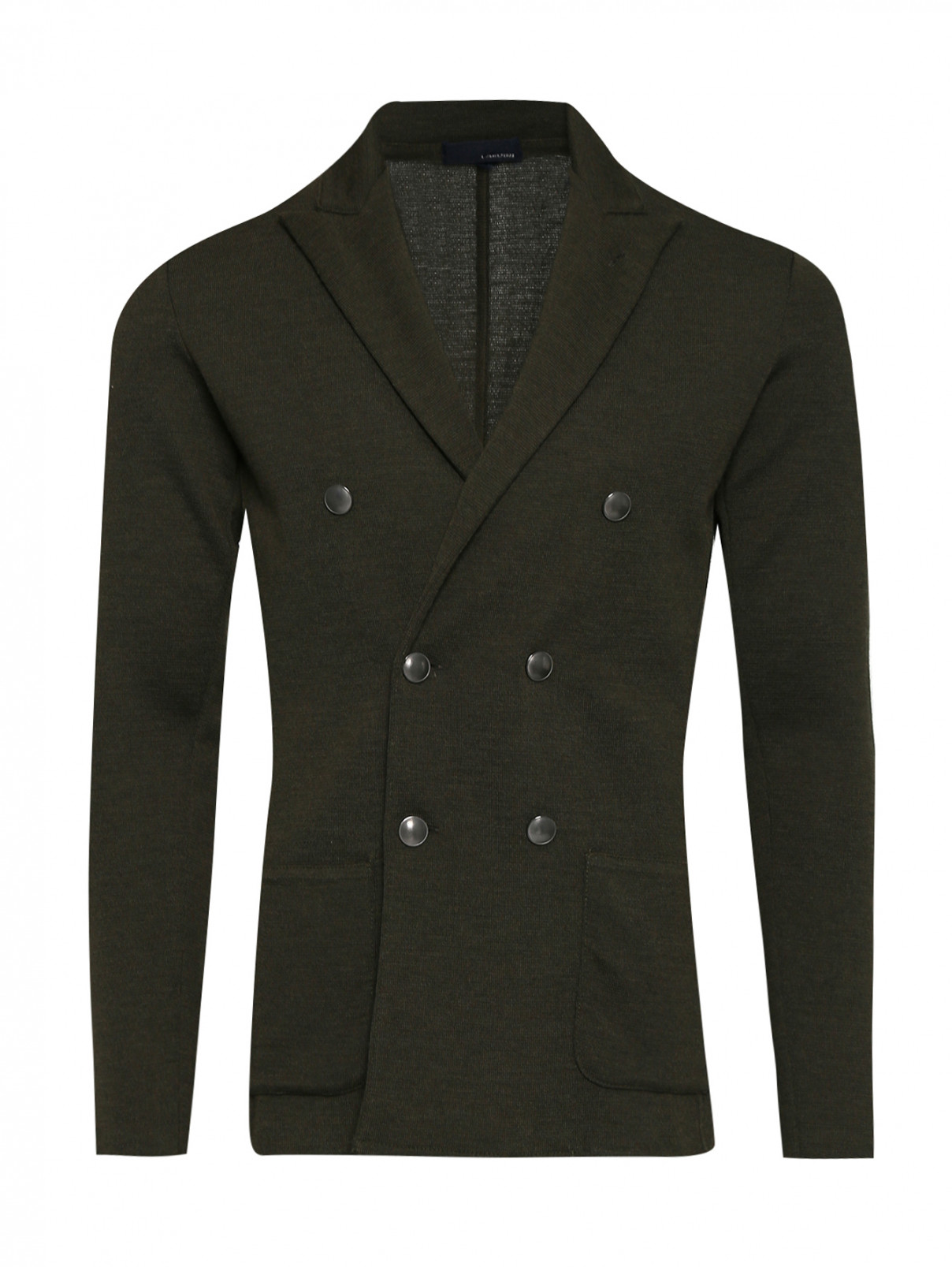 Пиджак двубортный из шерсти LARDINI  –  Общий вид  – Цвет:  Зеленый