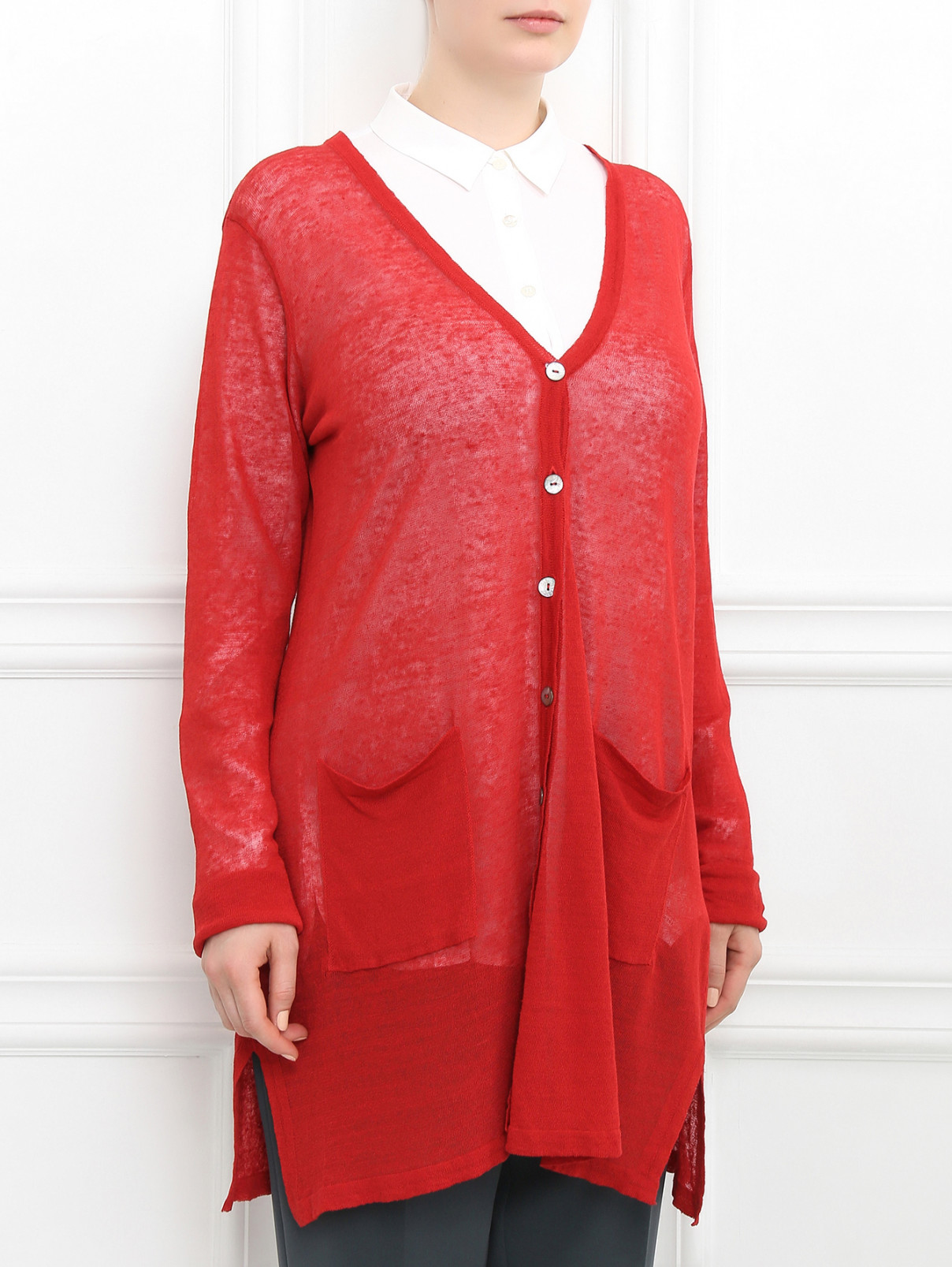 Кардиган с боковыми карманами Marina Rinaldi  –  Модель Верх-Низ  – Цвет:  Красный