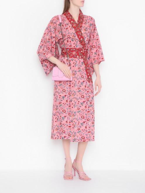 Платье-кимоно из хлопка с узором и вышивкой Kleed - МодельОбщийВид