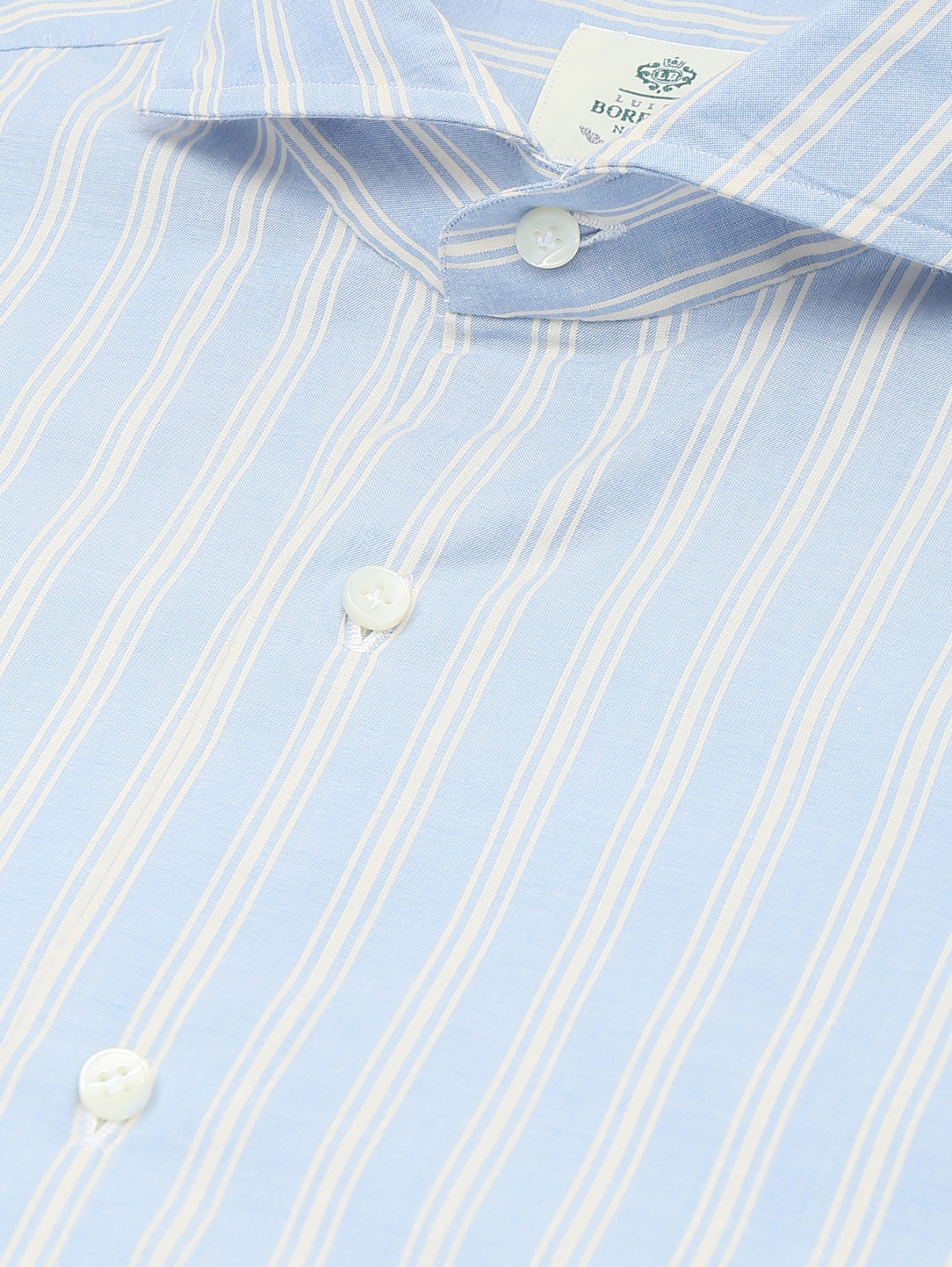 Рубашка из хлопка с узором полоска Borrelli  –  Деталь1  – Цвет:  Синий