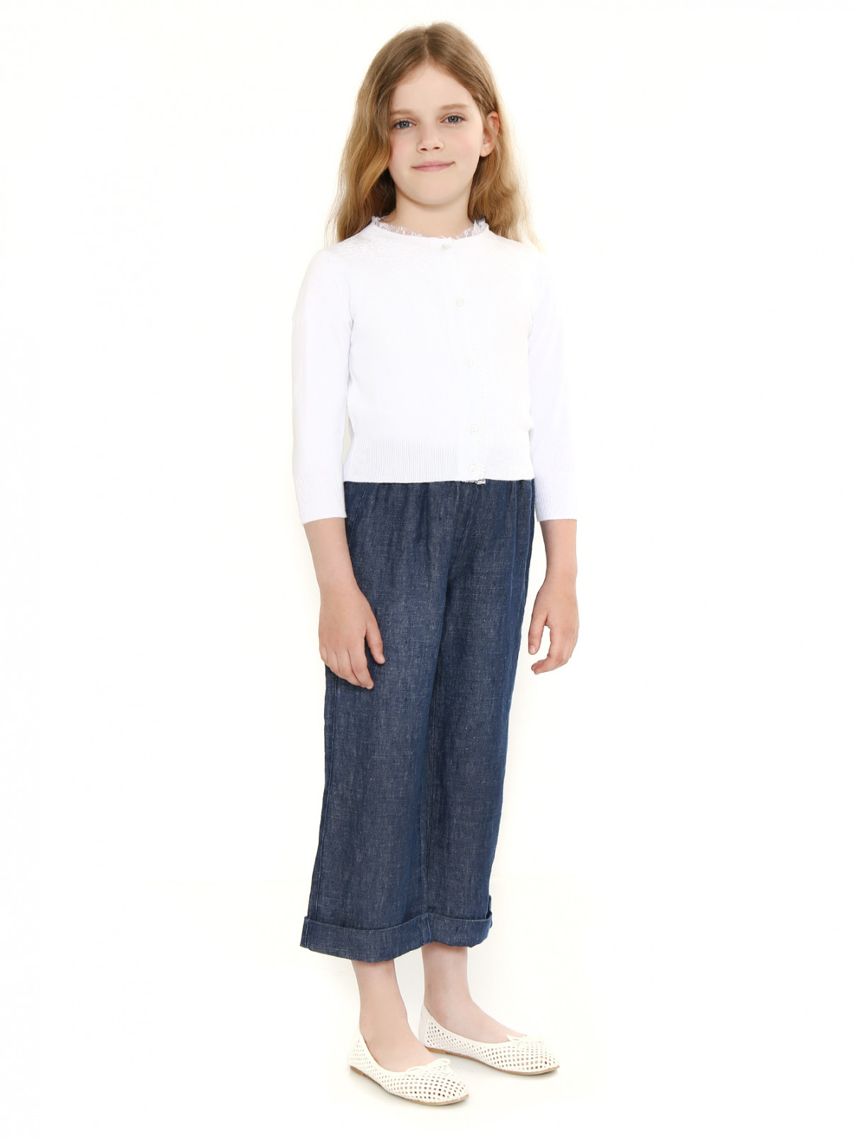 Кардиган из хлопка с отделкой кружевом Ermanno Scervino Junior  –  Модель Общий вид  – Цвет:  Белый