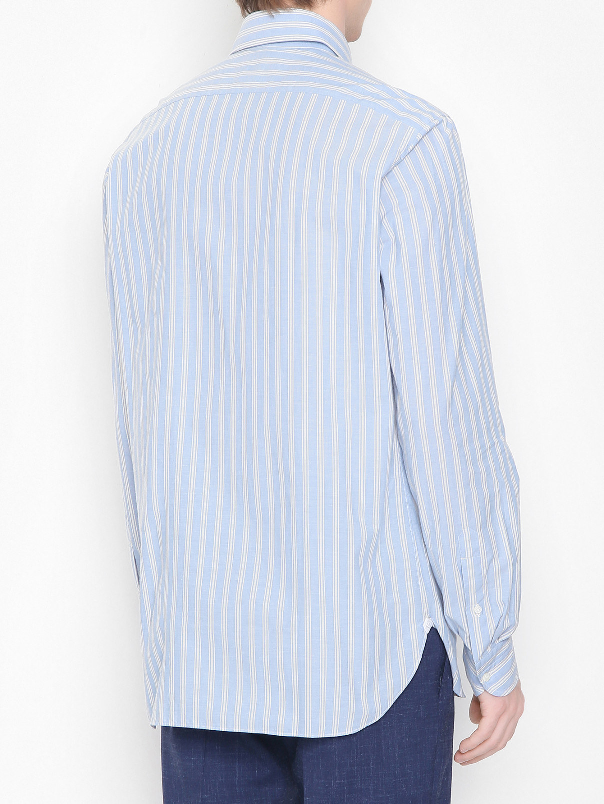Рубашка из хлопка с узором полоска Borrelli  –  МодельВерхНиз1  – Цвет:  Синий