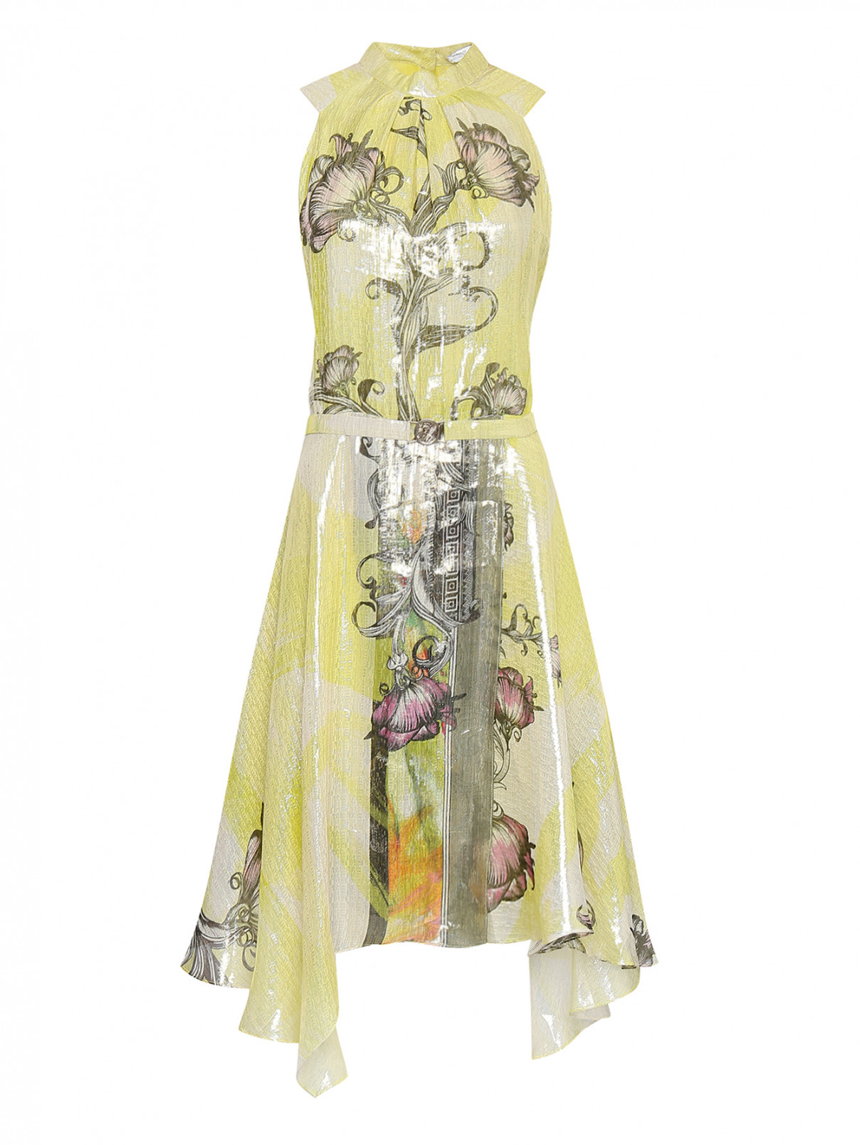 Платье из шелка ассиметричного кроя Versace Collection  –  Общий вид  – Цвет:  Узор