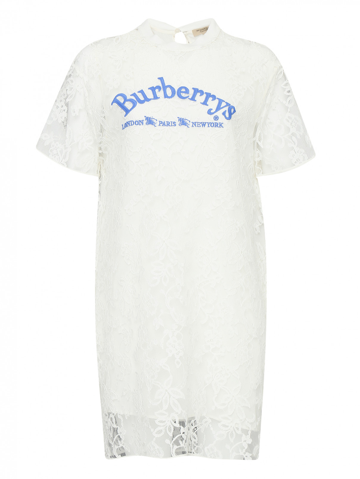 Платье из кружева с вышивкой Burberry  –  Общий вид  – Цвет:  Белый