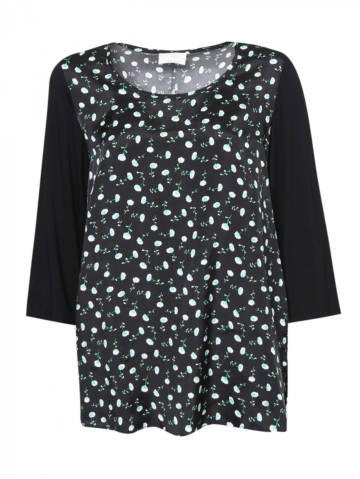 Блуза из ткани с принтом Marina Rinaldi  –  Общий вид  – Цвет:  Черный