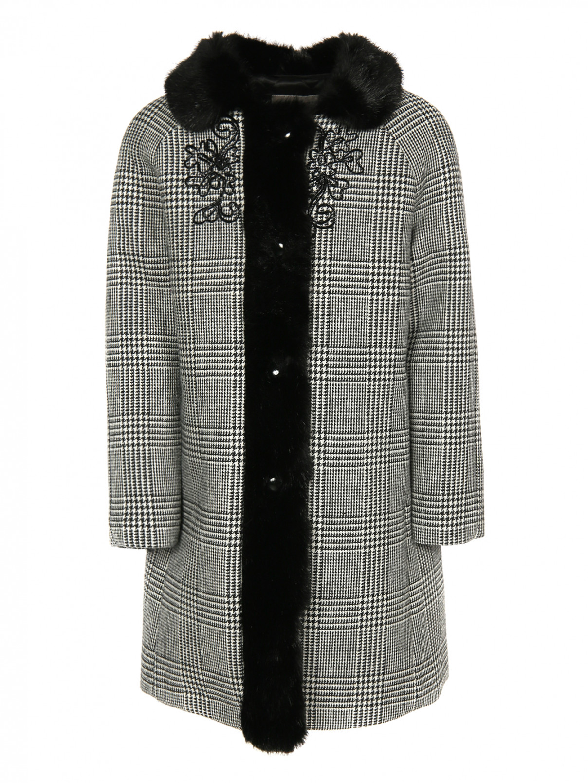 Пальто из шерсти с узором Ermanno Scervino Junior  –  Общий вид  – Цвет:  Черный