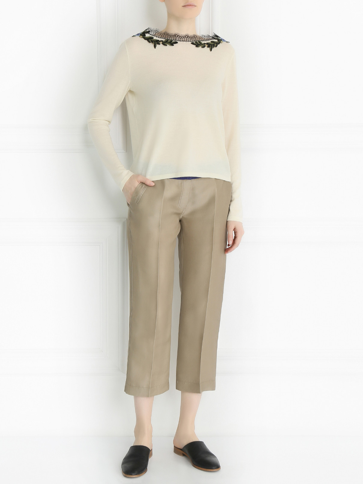 Укороченные брюки из шелка Maurizio Pecoraro  –  Модель Общий вид  – Цвет:  Бежевый