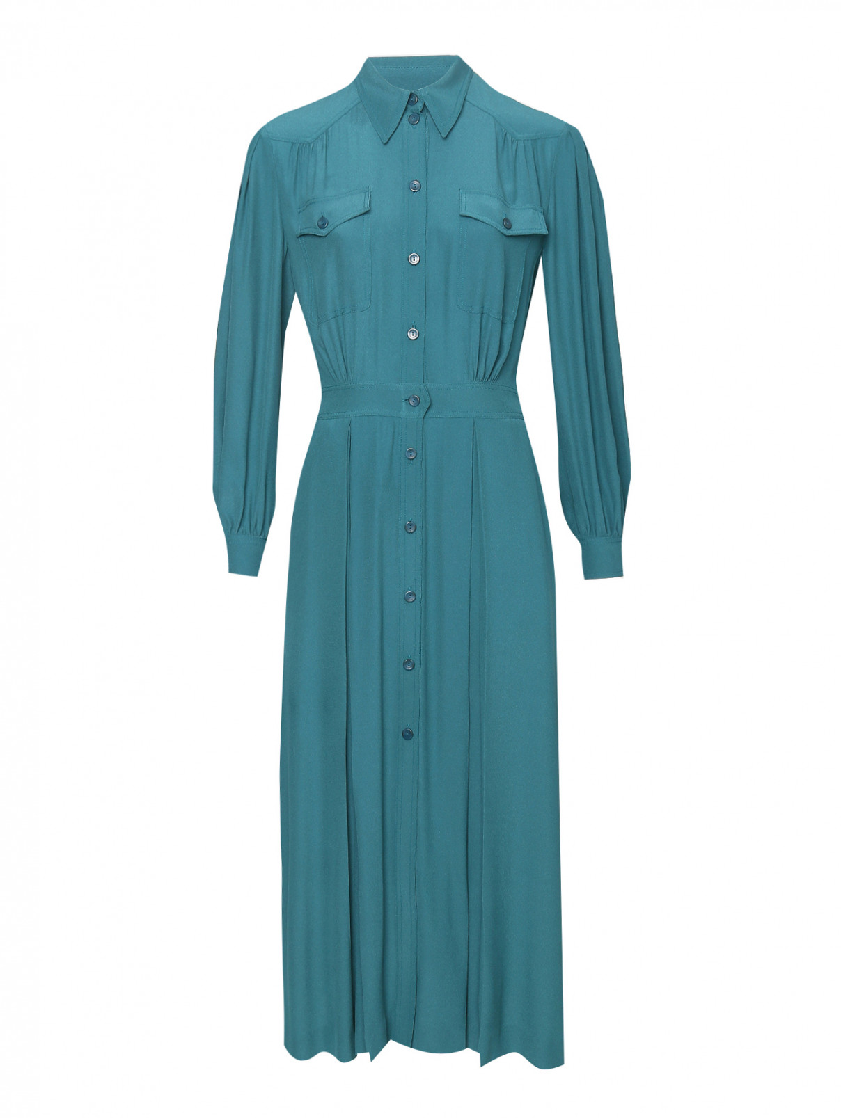 Платье-макси с накладными карманами Alberta Ferretti  –  Общий вид  – Цвет:  Зеленый