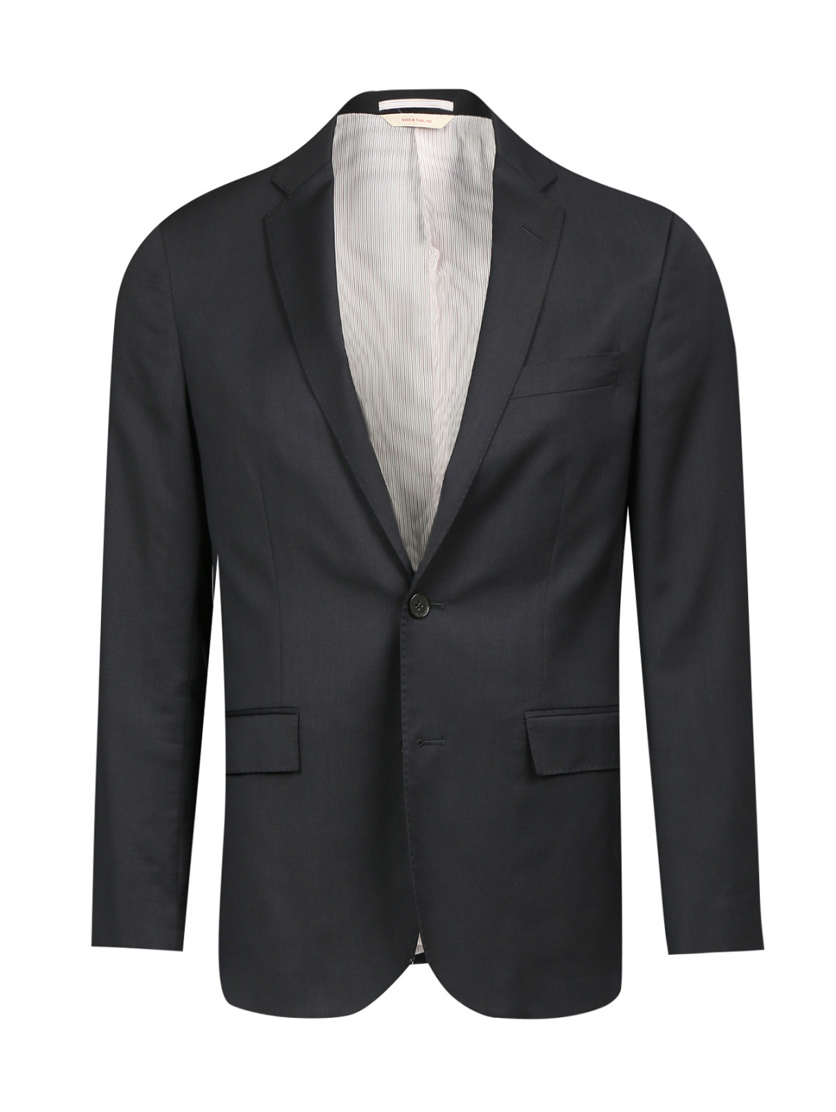 Пиджак однобортный из шерсти Brooks Brothers  –  Общий вид  – Цвет:  Синий