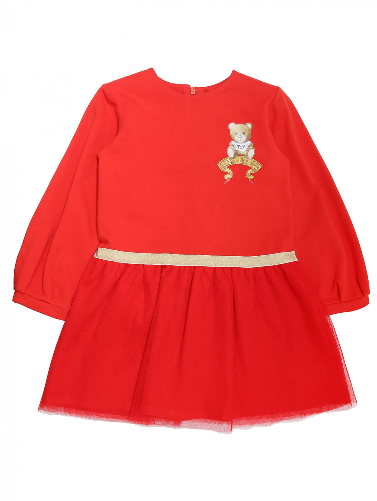 Платье с юбкой из сетки Moschino Baby  –  Общий вид  – Цвет:  Красный