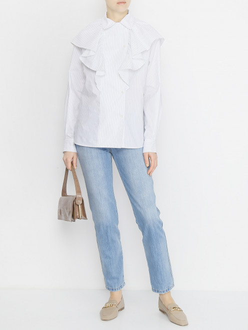 Блуза из хлопка с узором полоска и воланами  Iro - МодельОбщийВид