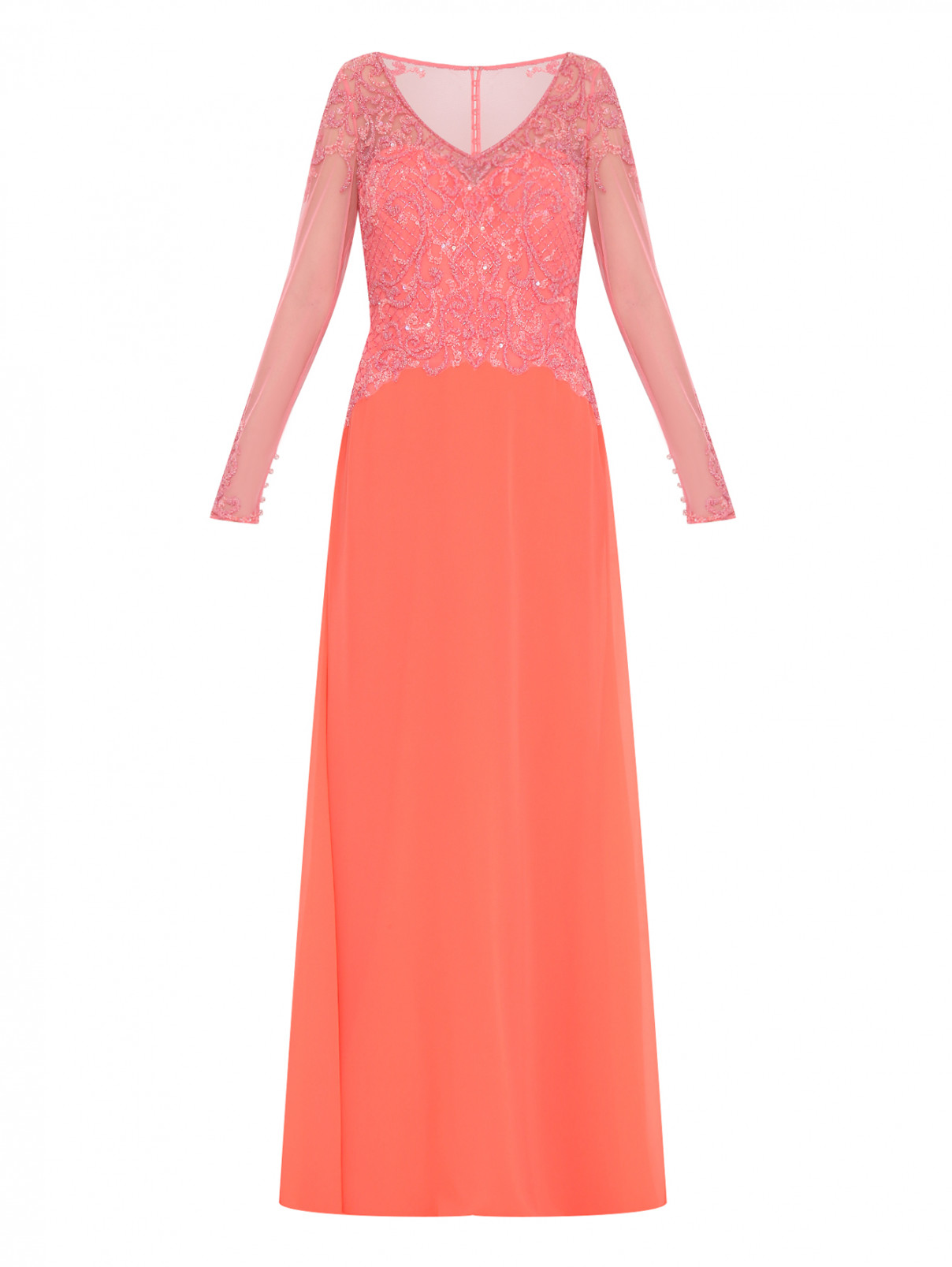 Платье-макси декорированное бисером и пайетками Rosa Clara  –  Общий вид  – Цвет:  Оранжевый