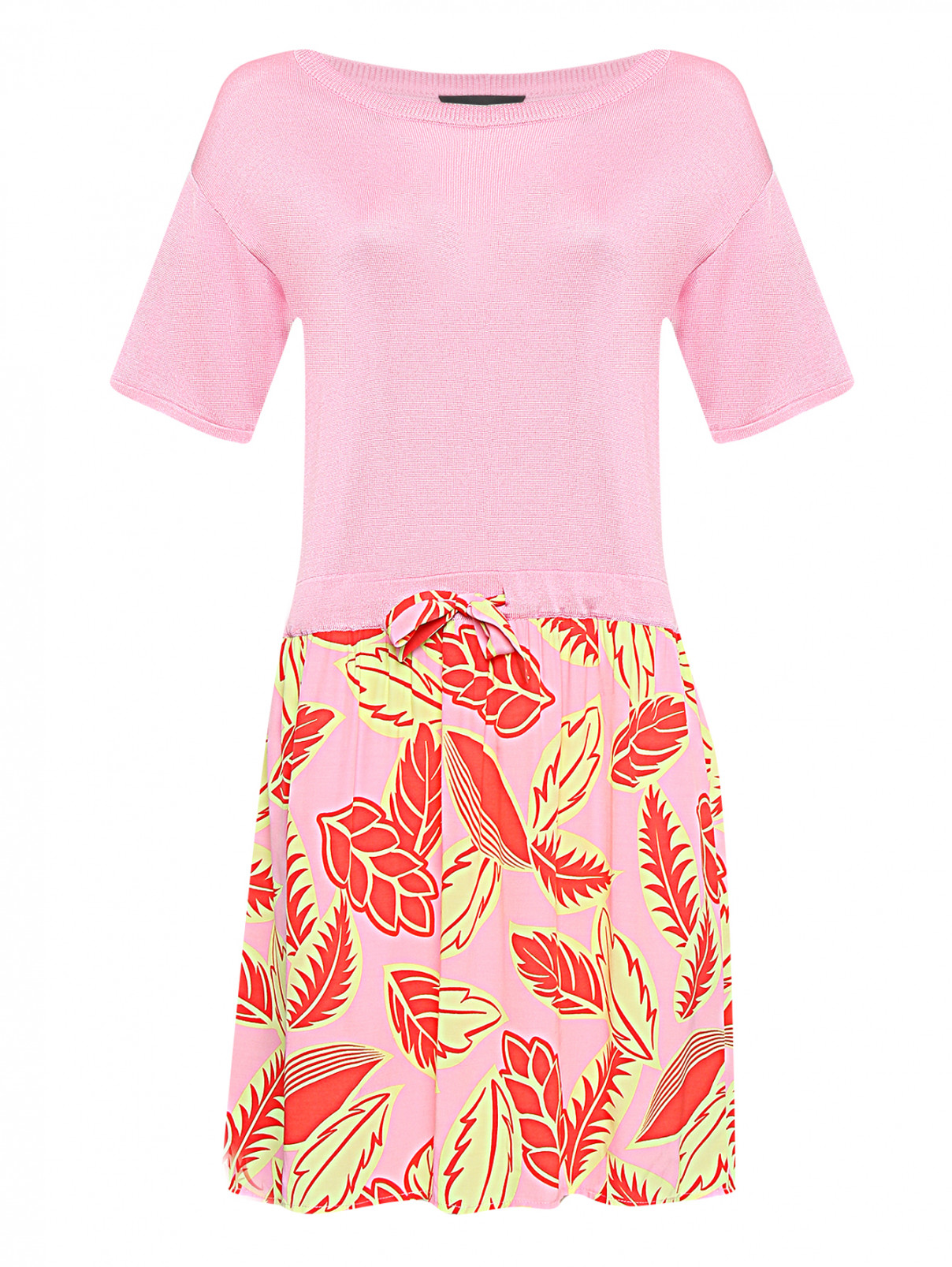Комбинированное платье с узором BOUTIQUE MOSCHINO  –  Общий вид  – Цвет:  Розовый