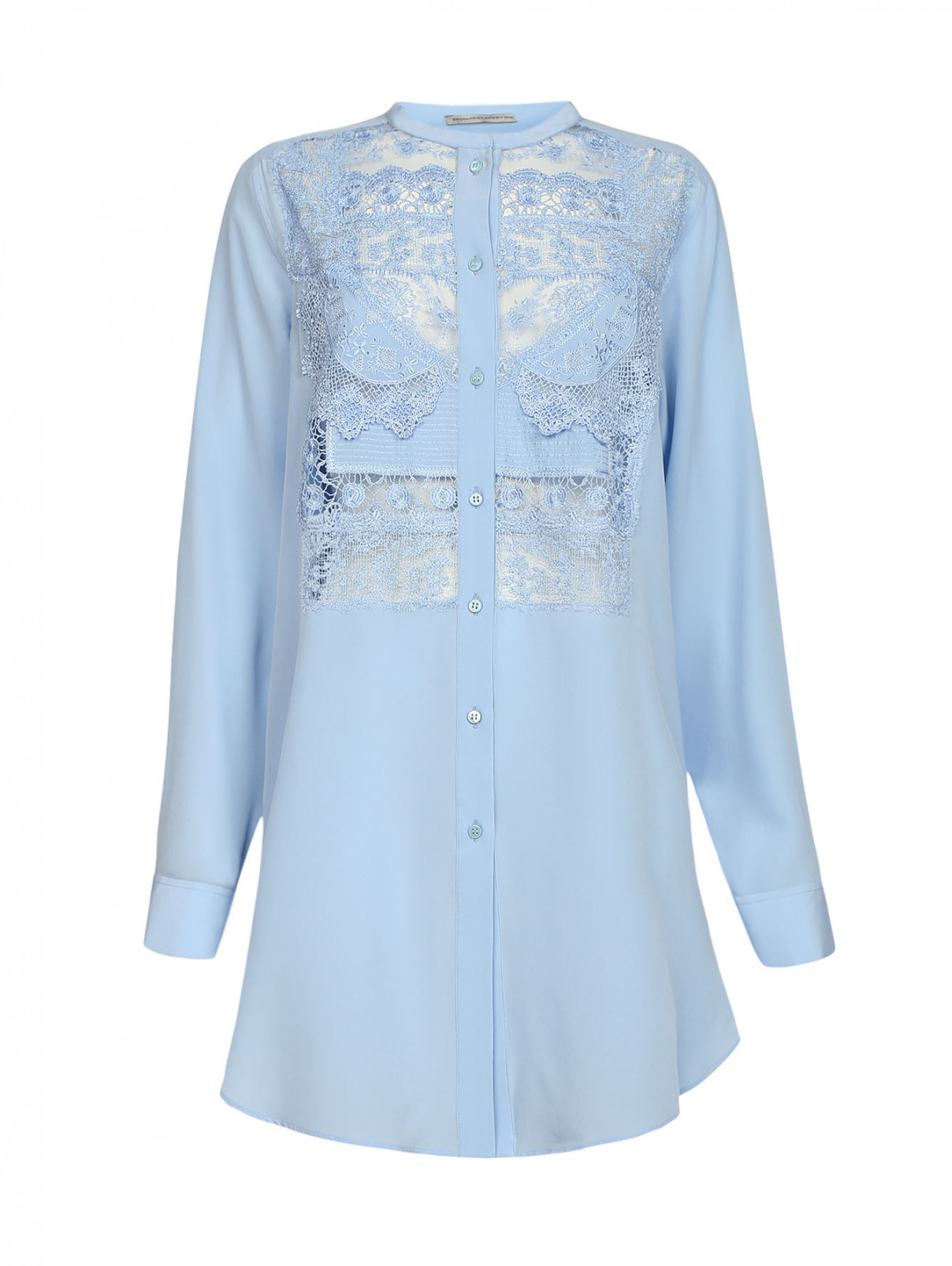 Блуза из шелка с кружевным элементом Ermanno Scervino  –  Общий вид  – Цвет:  Синий