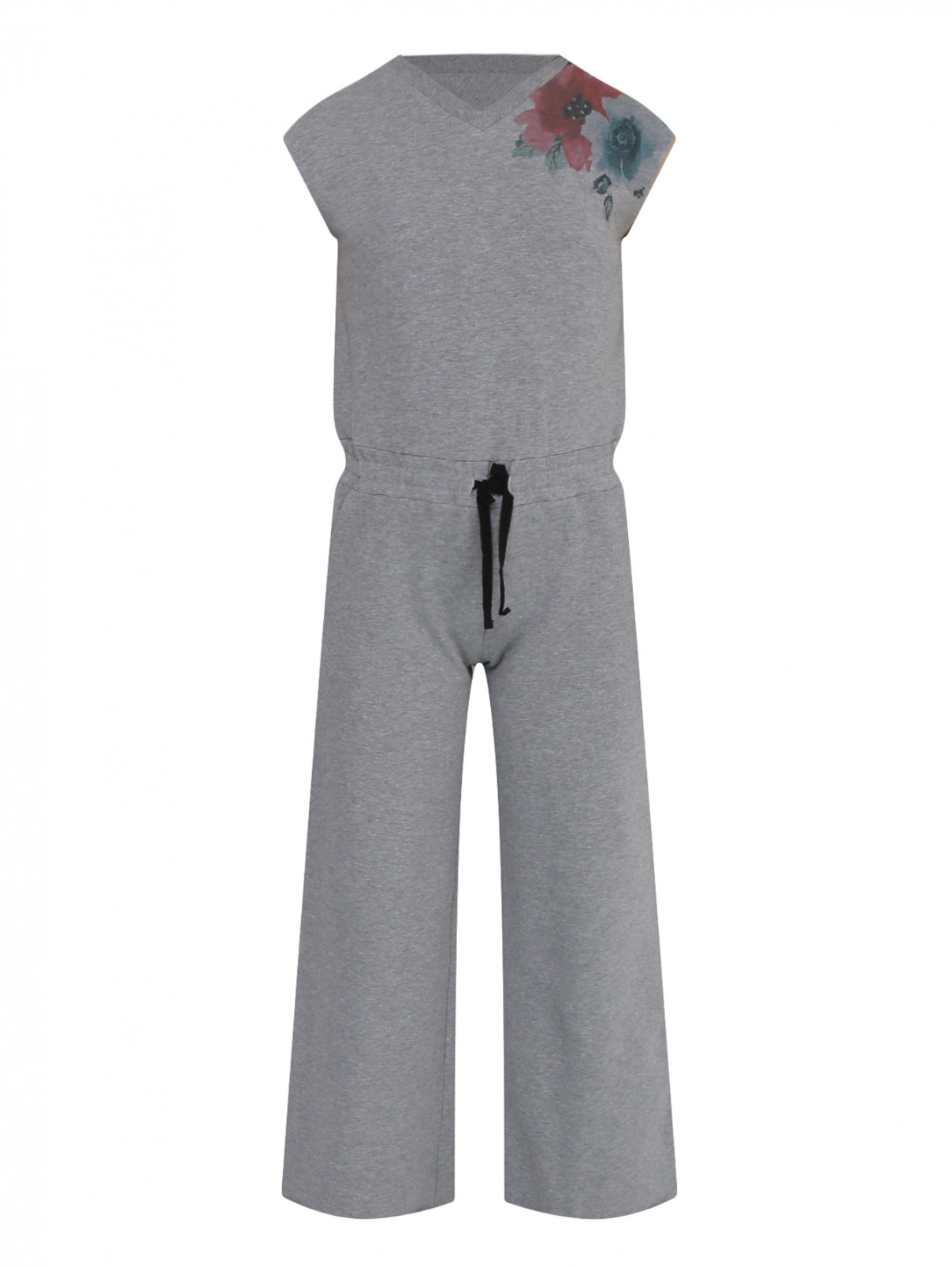 Комбинезон трикотажный с вышивкой Armani Junior  –  Общий вид  – Цвет:  Серый