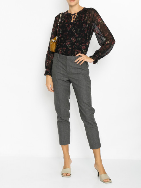 Блуза из шелка с цветочным узором Polo Ralph Lauren - МодельОбщийВид