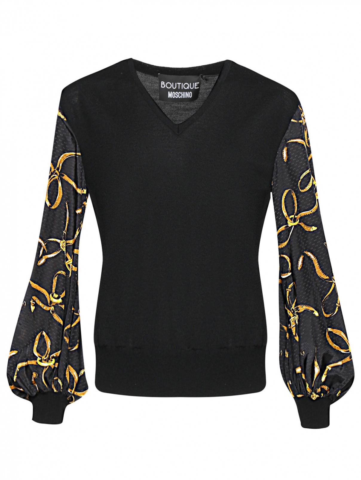 Джемпер из шерсти с узором на рукавах Moschino Boutique  –  Общий вид  – Цвет:  Черный