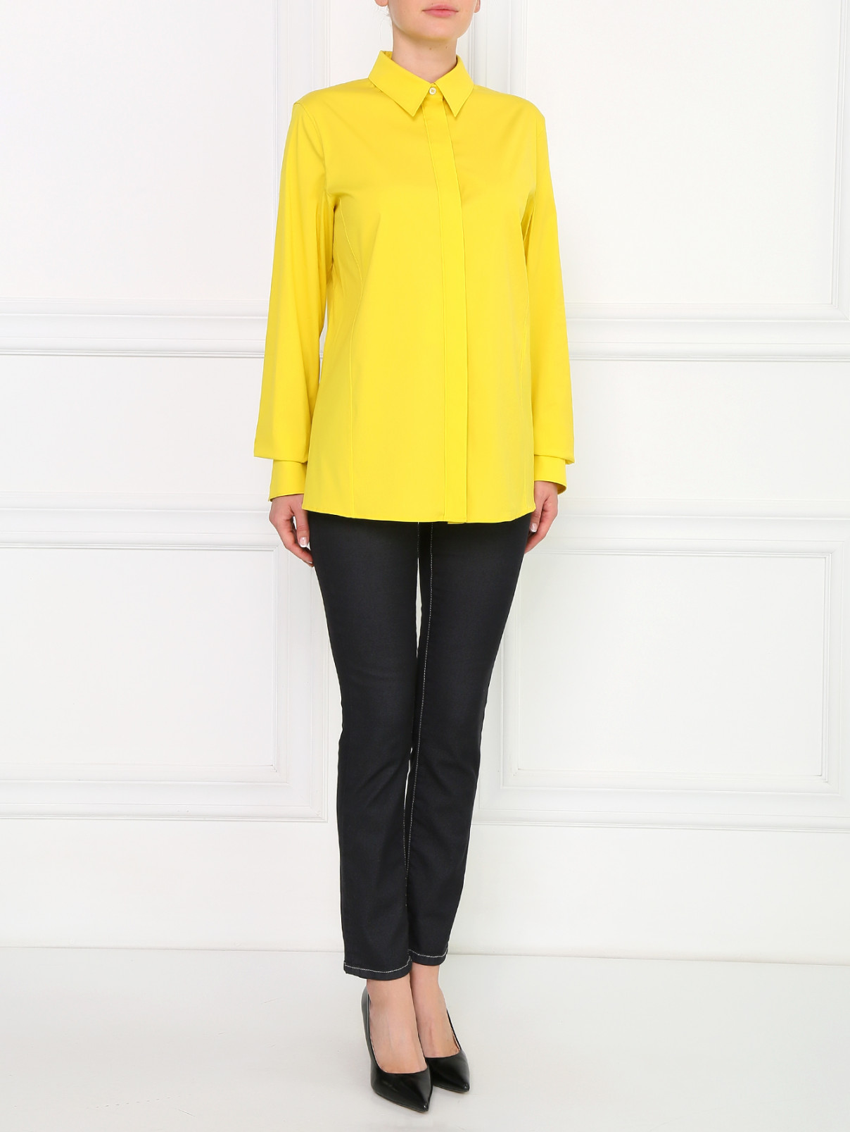 Блуза из смешанного хлопка с запахом на спине Jil Sander  –  Модель Общий вид  – Цвет:  Желтый