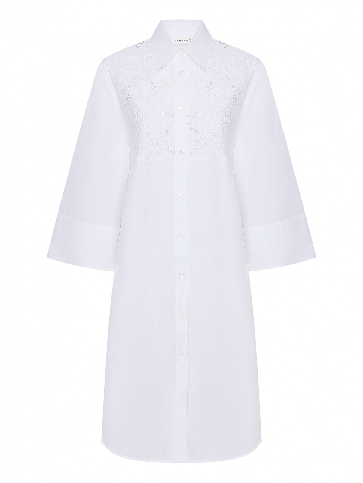 Платье из хлопка с перфорацией P.A.R.O.S.H.  –  Общий вид  – Цвет:  Белый