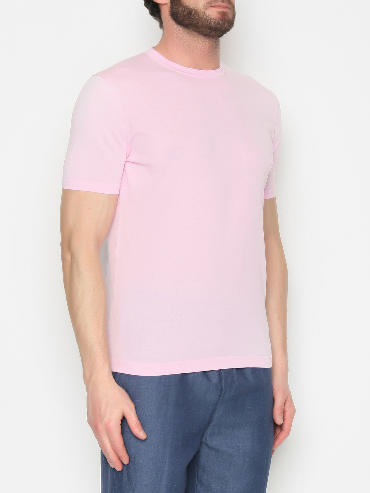 Джемпер из хлопка с короткими рукавами Kangra Cashmere  –  МодельВерхНиз  – Цвет:  Розовый