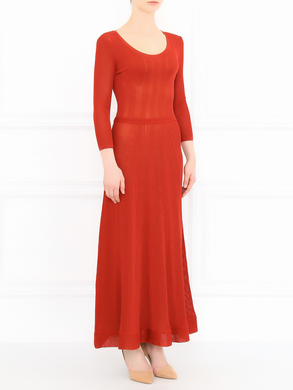 Платье-макси с рукавами 3/4 Alberta Ferretti  –  Модель Общий вид  – Цвет:  Красный