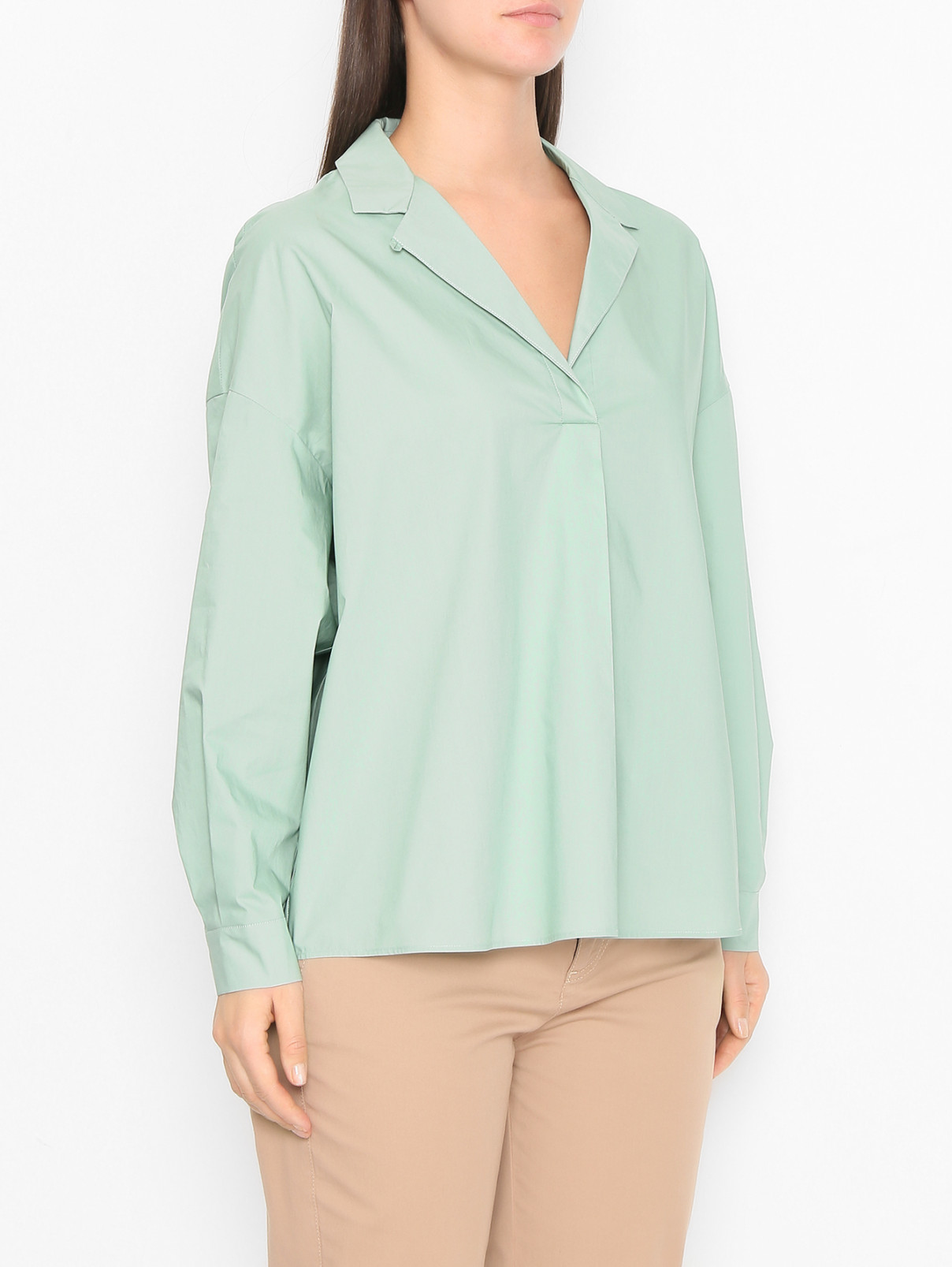 Блуза из хлопка свободного кроя Marina Rinaldi  –  МодельВерхНиз  – Цвет:  Зеленый