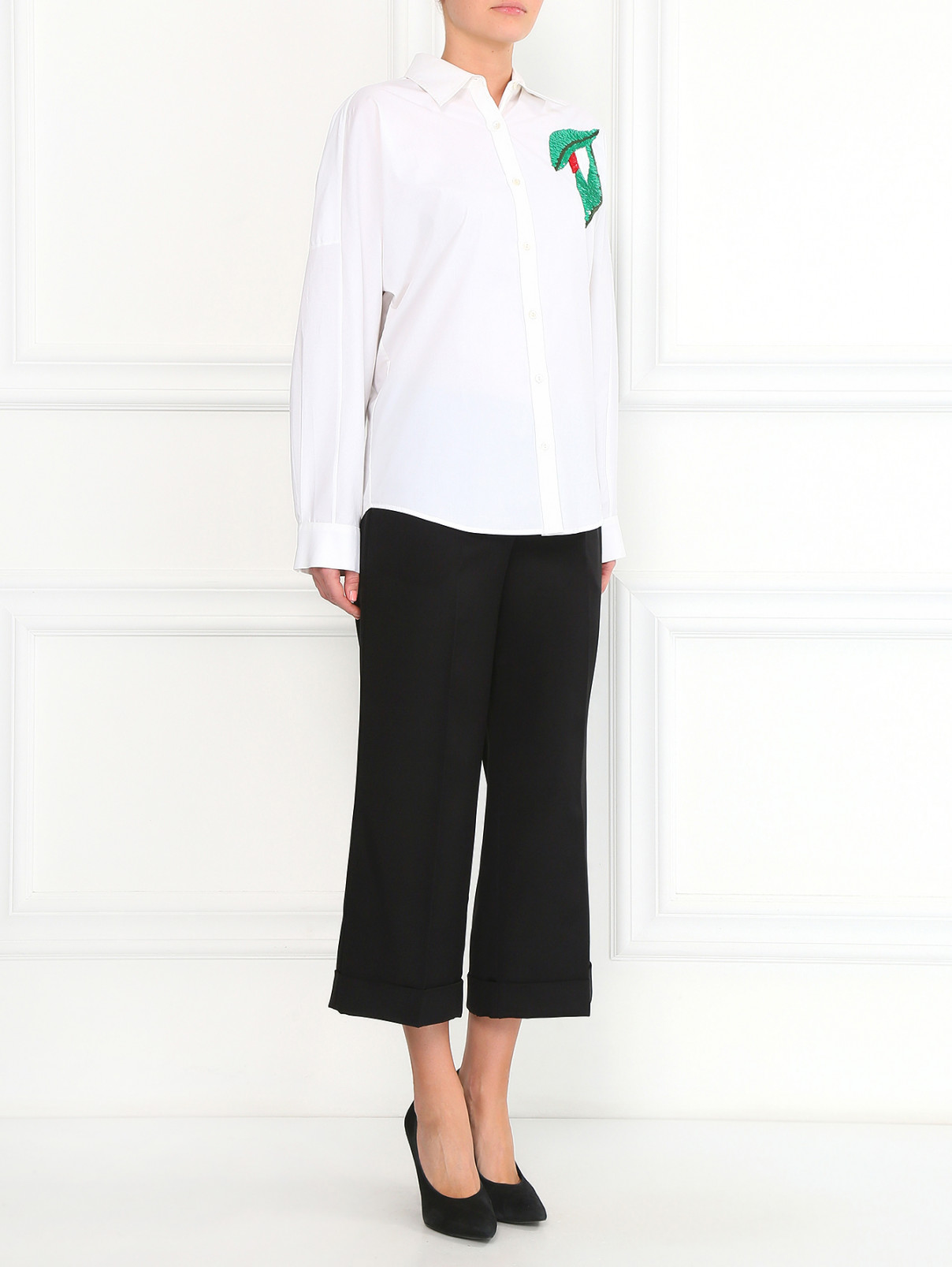 Блуза из хлопка, декорированная пайетками P.A.R.O.S.H.  –  Модель Общий вид  – Цвет:  Белый