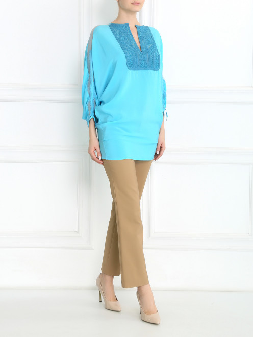 Блуза из шелка свободного кроя с вышивкой JO NO FUI - Модель Общий вид