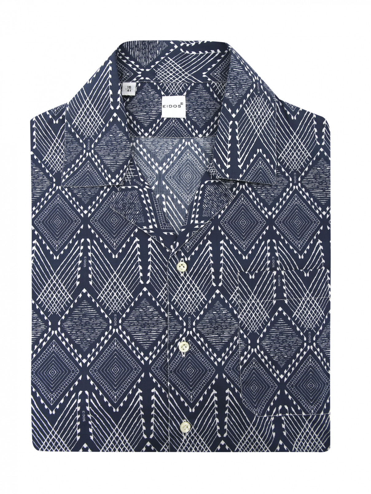 Рубашка из хлопка с узором Eidos  –  Общий вид  – Цвет:  Синий