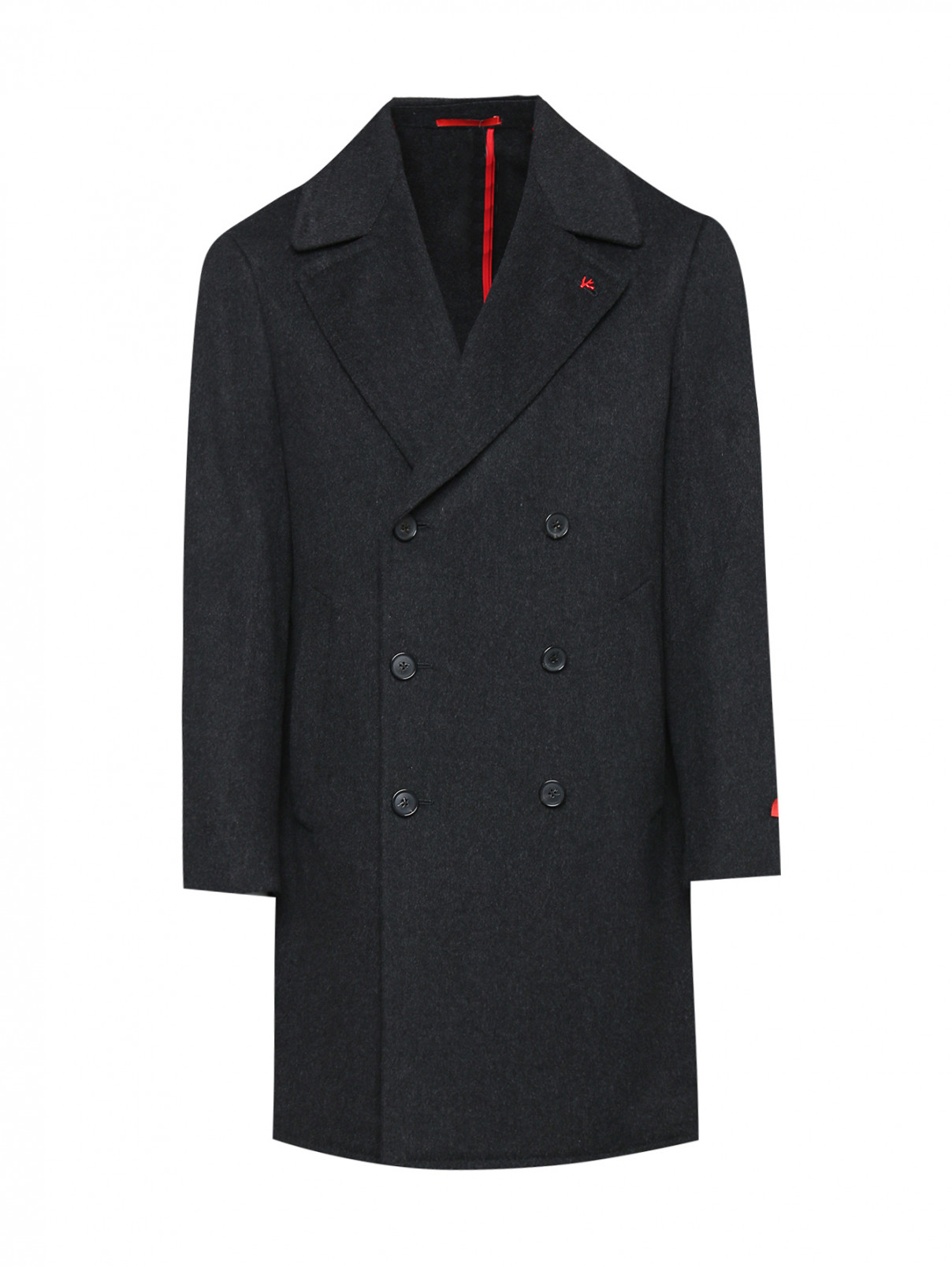 Двубортное пальто из шерсти с карманами Isaia  –  Общий вид  – Цвет:  Серый
