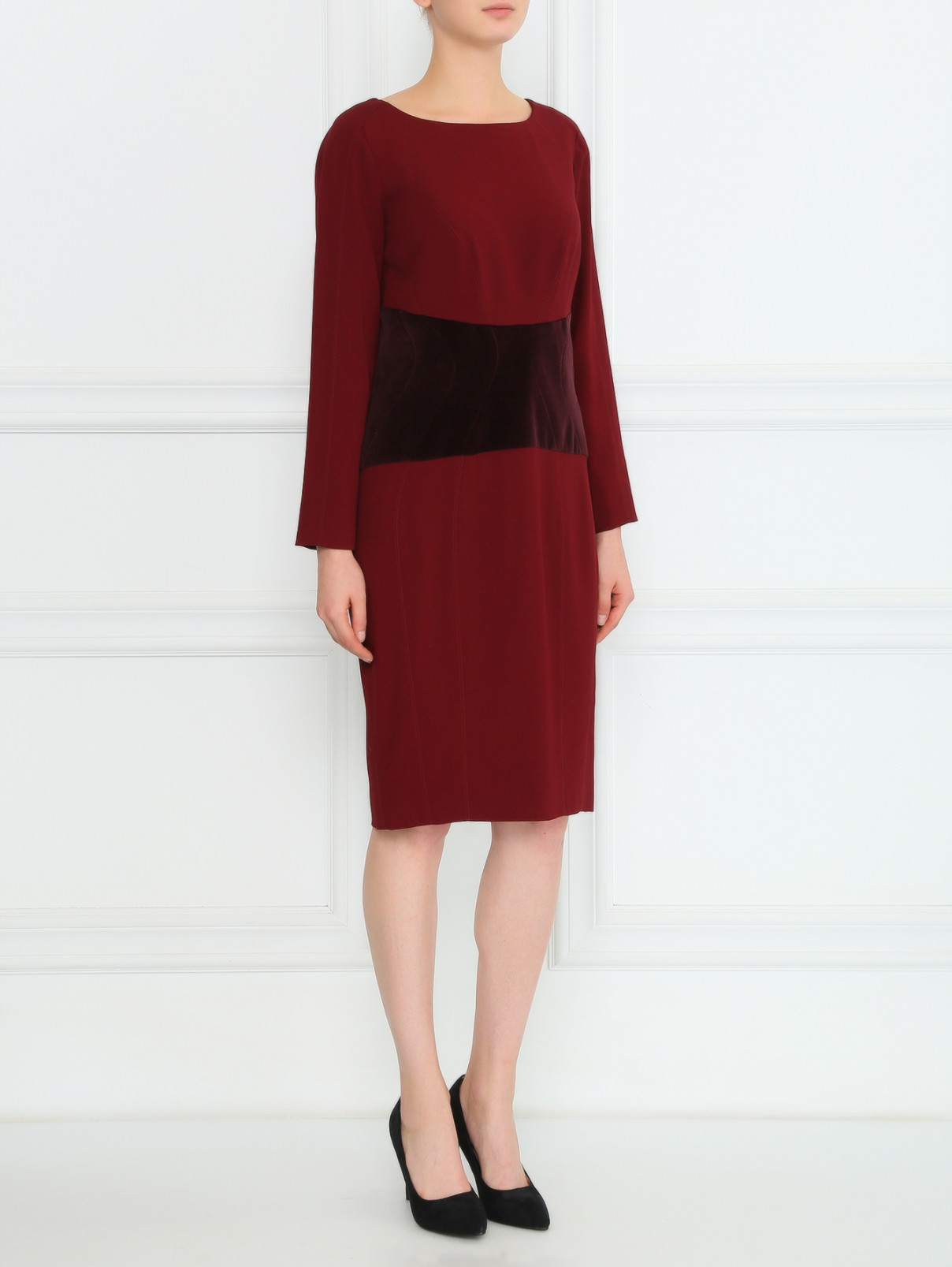 Платье-футляр с бархатной вставкой Zac Posen  –  Модель Общий вид  – Цвет:  Красный