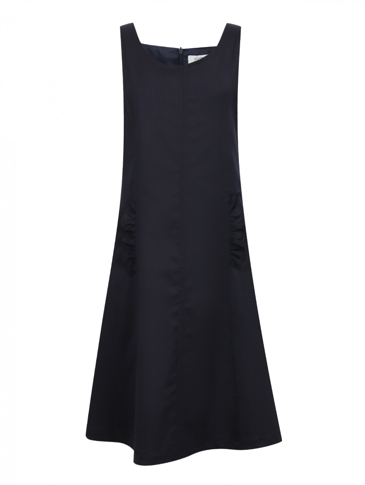Платье из шерсти с оборками Aletta Couture  –  Общий вид  – Цвет:  Синий