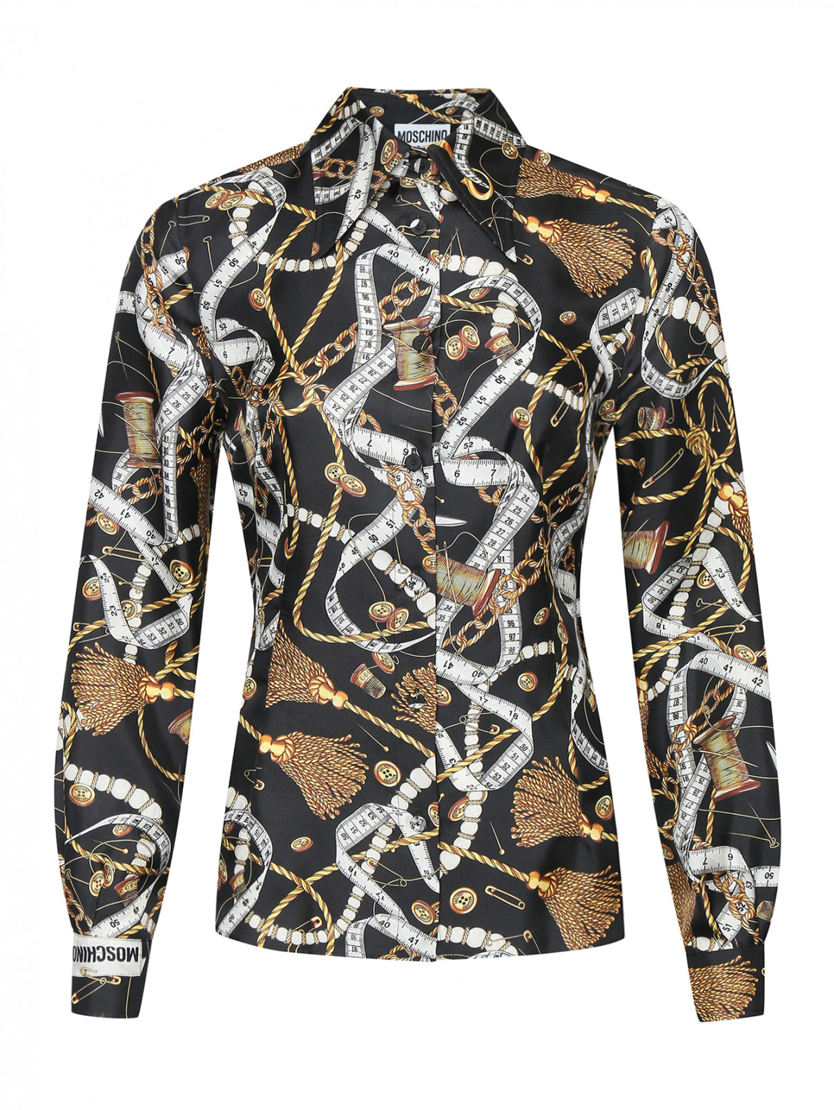 Блуза из шёлка с узором Moschino  –  Общий вид  – Цвет:  Черный