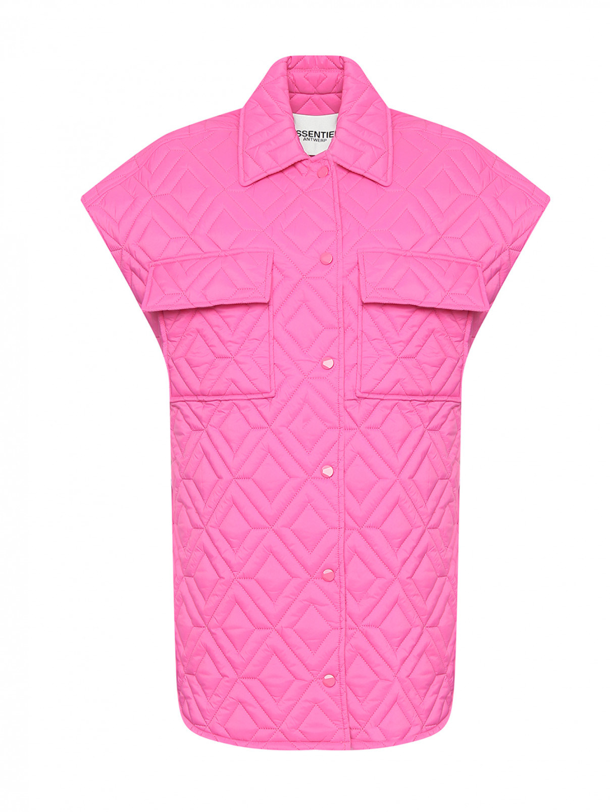 Стеганый жилет с накладными карманами Essentiel Antwerp  –  Общий вид  – Цвет:  Розовый