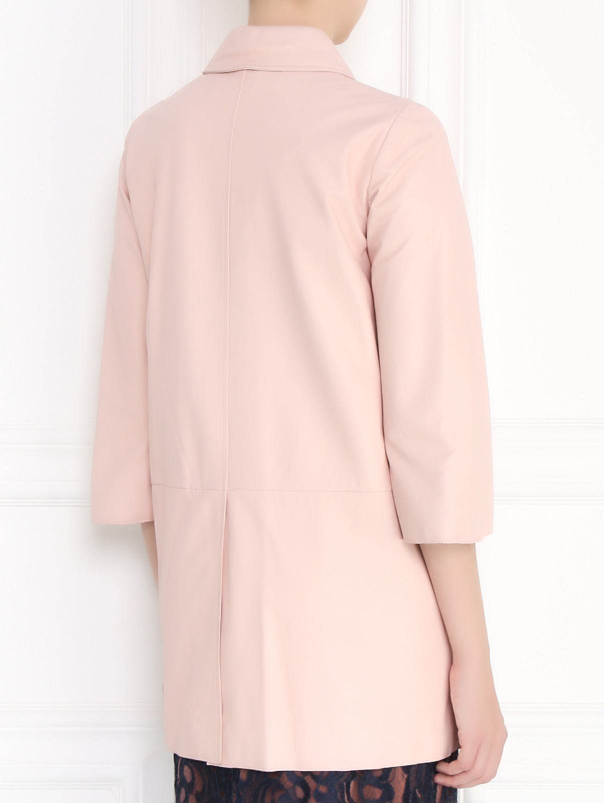 Укороченное однобортное пальто из кожи Fontanelli  –  Модель Верх-Низ1  – Цвет:  Розовый