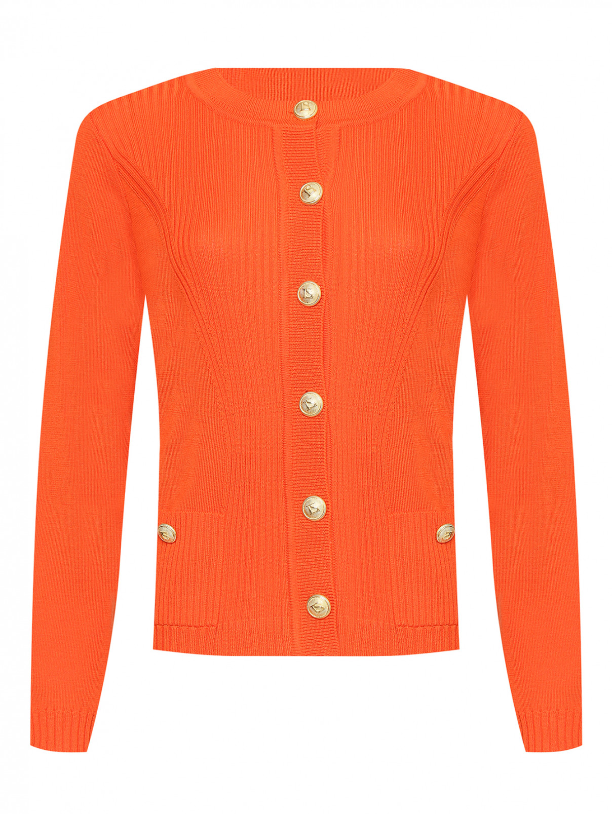 Кардиган из шерсти с крупными пуговицами Luisa Spagnoli  –  Общий вид  – Цвет:  Оранжевый
