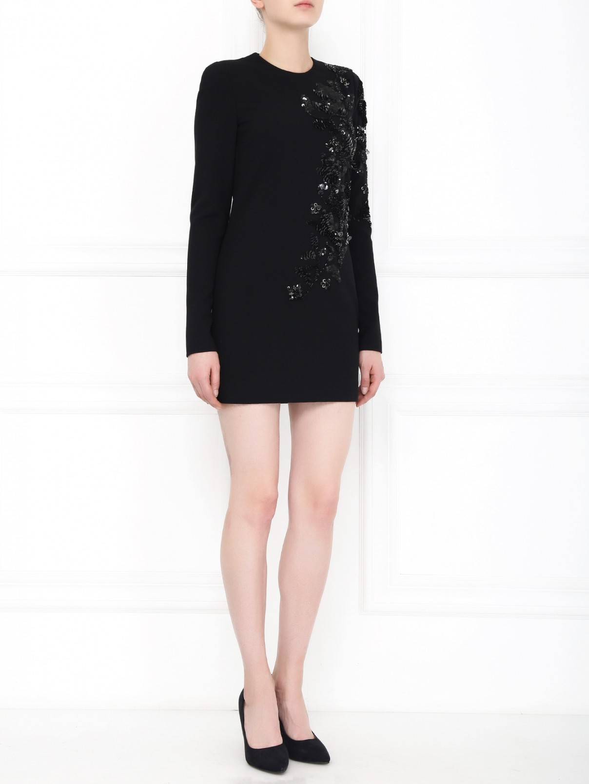 Платье-мини декорированное пайетками Dsquared2  –  Модель Общий вид  – Цвет:  Черный