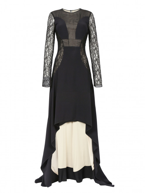 Платье-макси из шелка с кружевом и ассиметричным подолом - Общий вид