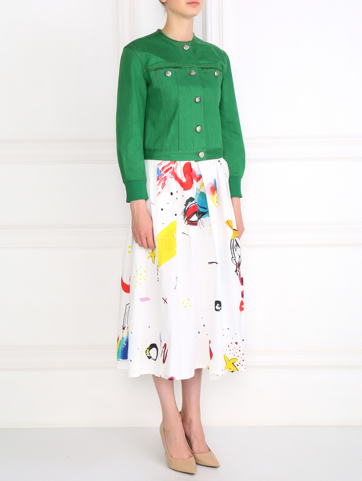 Укороченная куртка из денима Sonia Rykiel  –  Модель Общий вид  – Цвет:  Зеленый