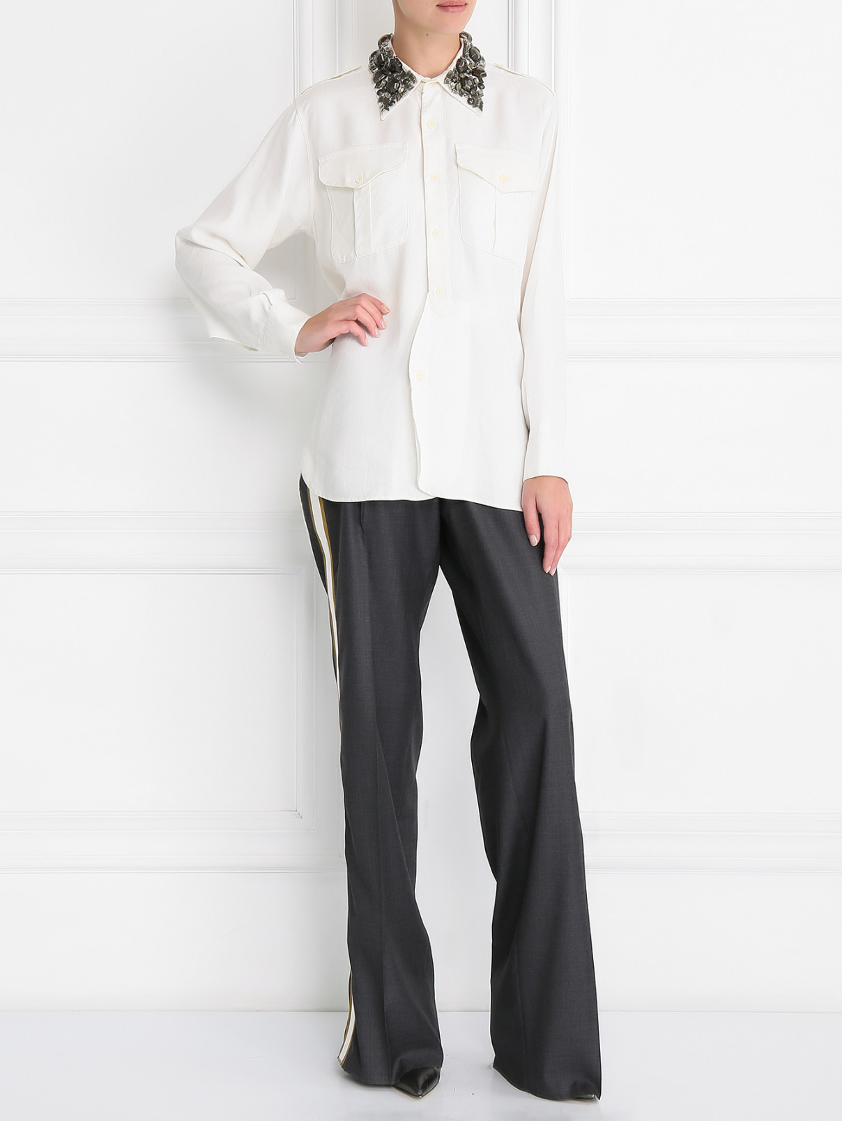 Шерстяные брюки с лампасами Dsquared2  –  Модель Общий вид  – Цвет:  Серый