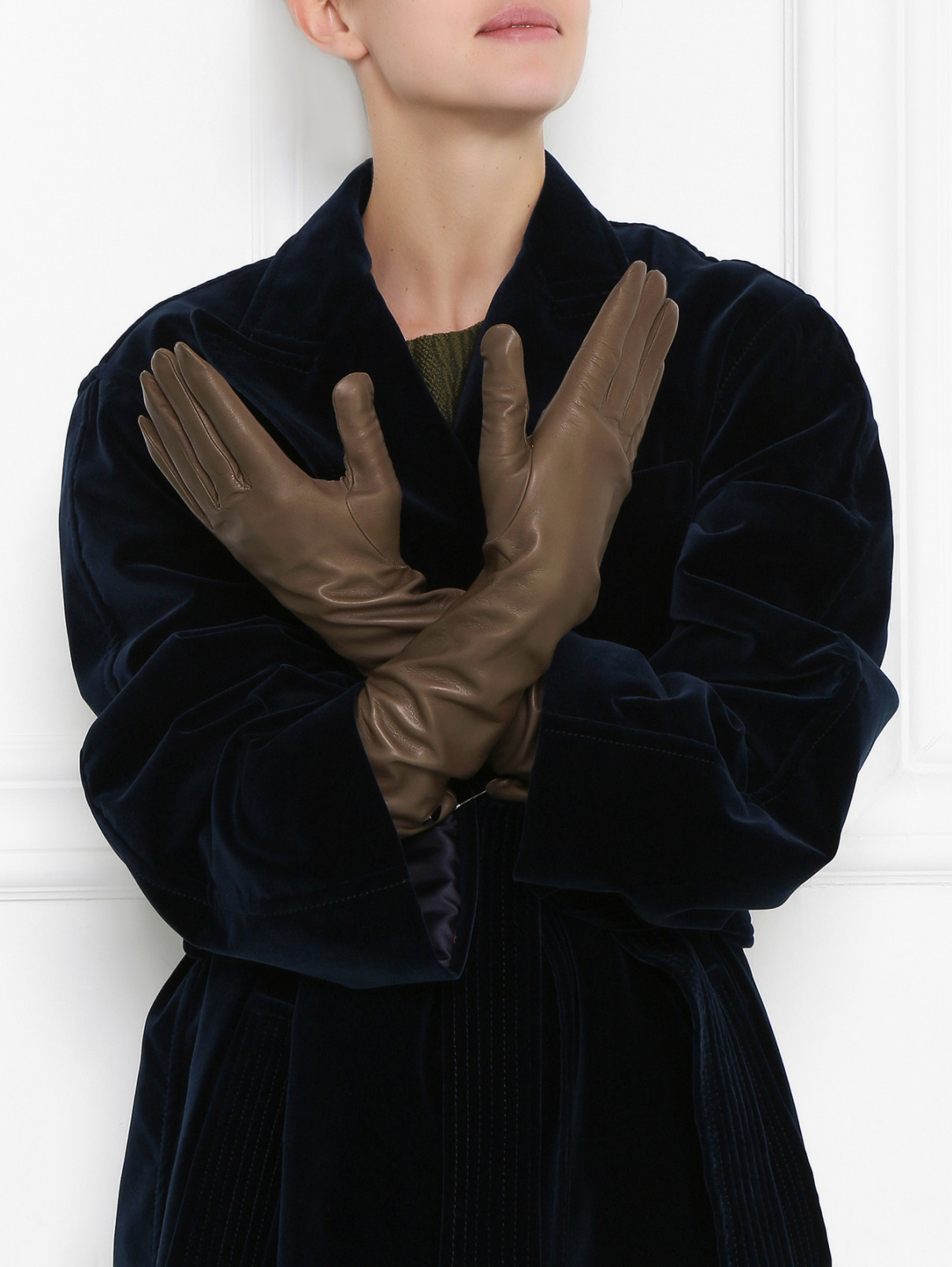 Удлиненные перчатки из кожи Max Mara  –  Модель Общий вид  – Цвет:  Зеленый