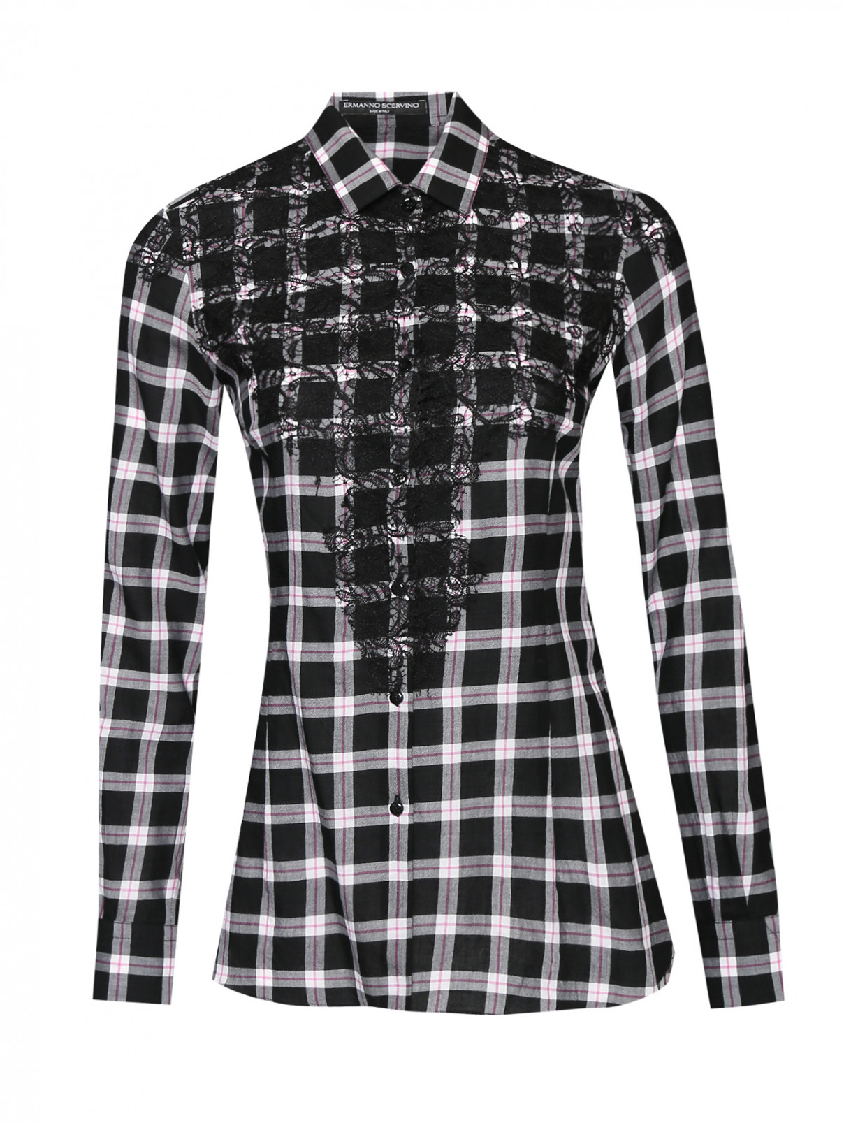 Блуза из хлопка с кружевной вставкой Ermanno Scervino  –  Общий вид  – Цвет:  Черный
