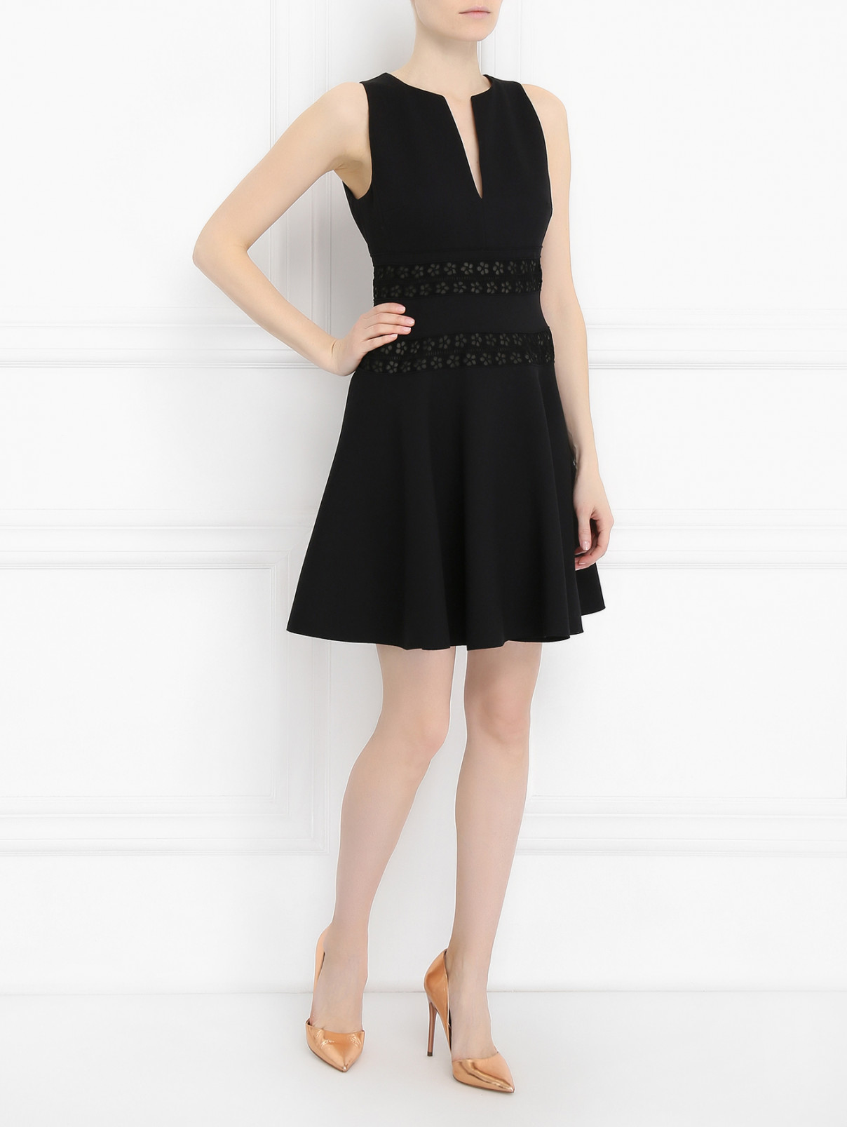 Платье-мини без рукавов, с кружевными вставками Giambattista Valli  –  Модель Общий вид  – Цвет:  Черный